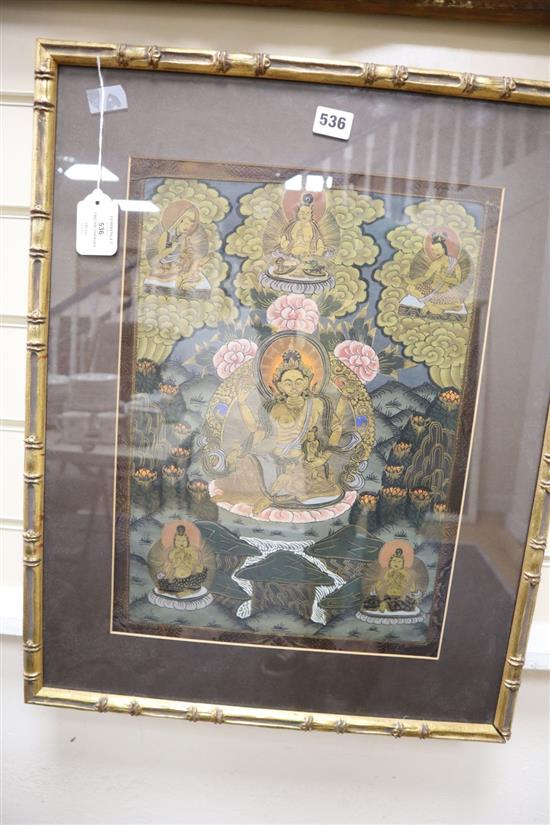 A Tibetan painted thangka, image 44 x 32cm